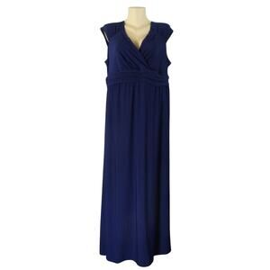 NY Collection Formal Dress 1X Sleeveless Ruched Empire Navy Maxi VNeck Cap Long